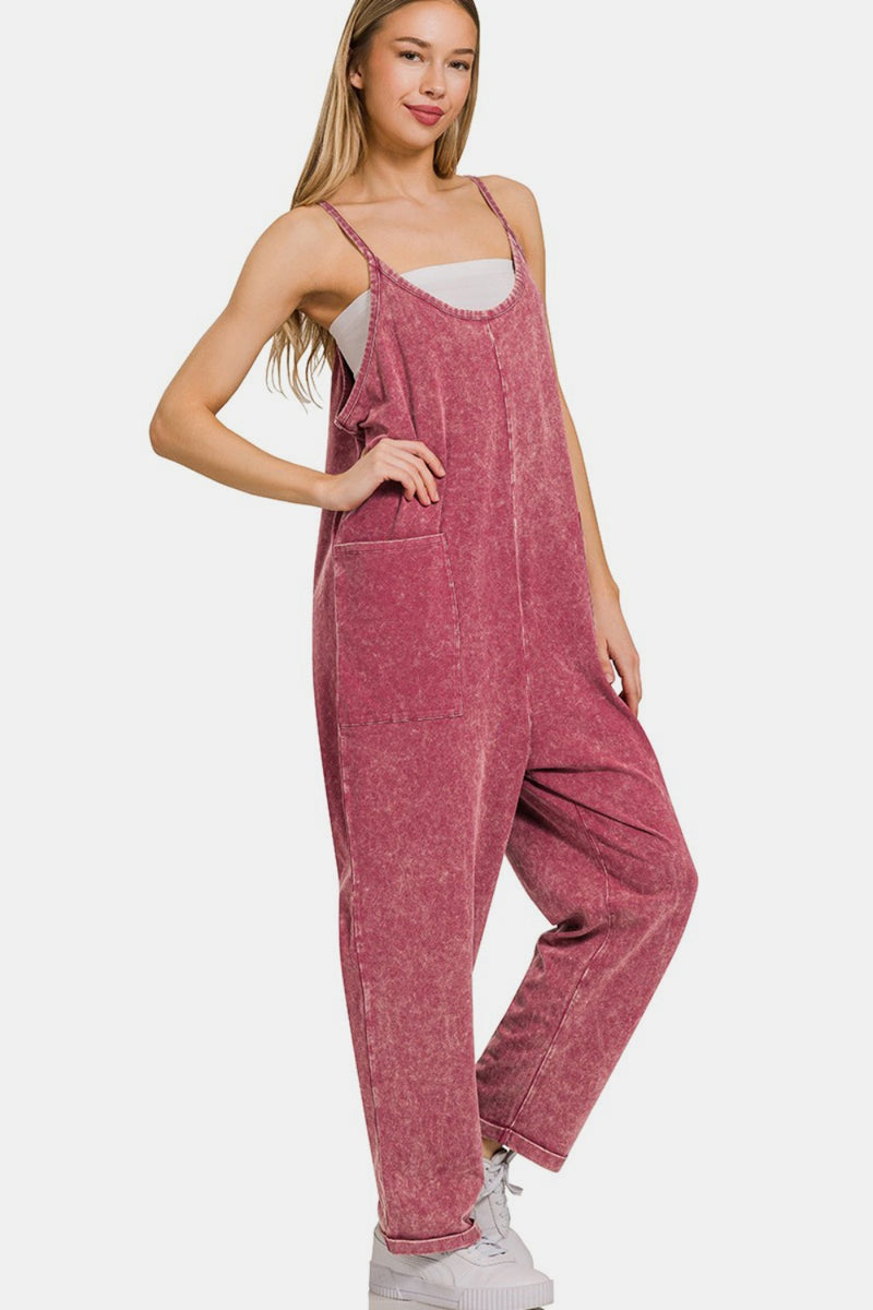 Zenana Double Gauze Washed Wide Leg Overalls main image 1