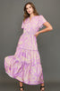 Umgee Full Size Printed Notched Short Sleeve Tiered Dress Plus Size.