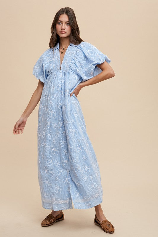Annie Wear Floral Smock Detail Puff Sleeve Dress.