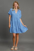 Umgee Full Size Raw Hem Folded Sleeve Tiered Dress Plus Size.