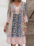 Full Size Lace Detail Printed Three-Quarter Sleeve Dress.