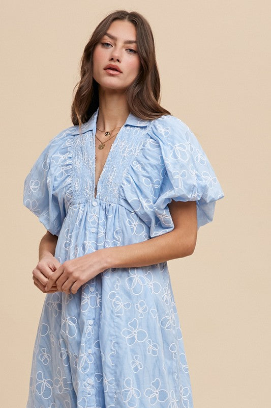 Annie Wear Floral Smock Detail Puff Sleeve Dress.