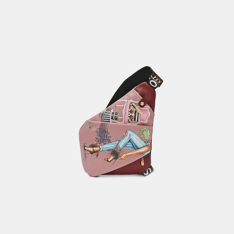 Nicole Lee USA Vegan Leather Leopard & Lip Pattern Crossbody Bag.