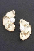 Faux Pearl Metal Flower Earring
