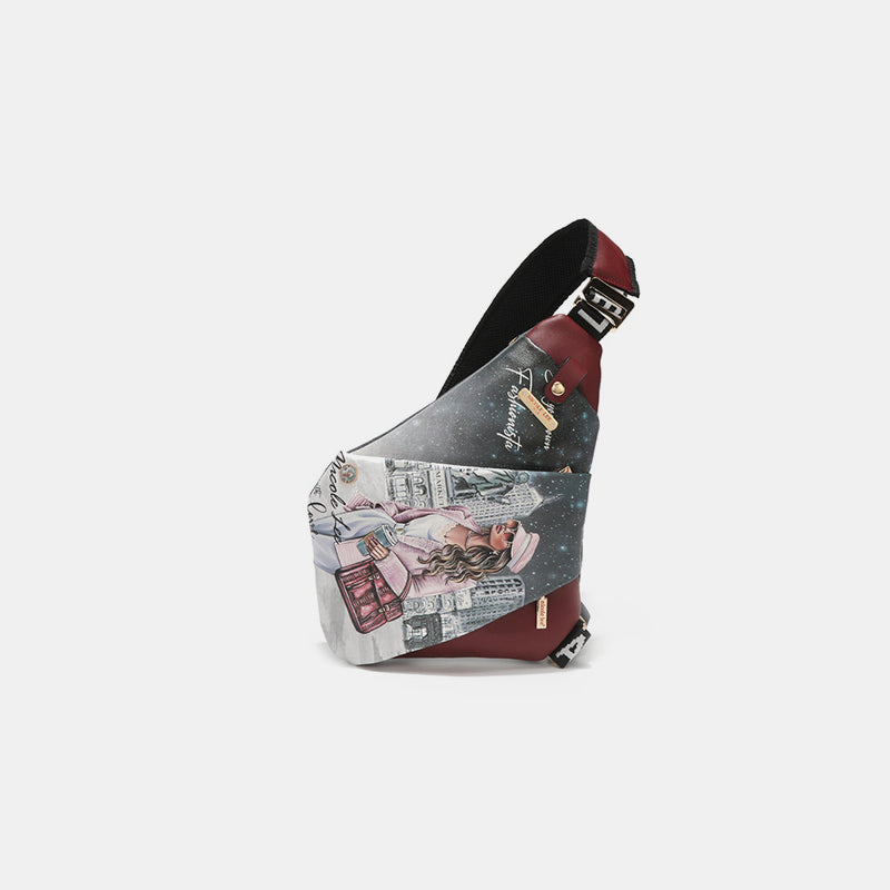 Nicole Lee USA Vegan Leather Leopard & Lip Pattern Crossbody Bag.